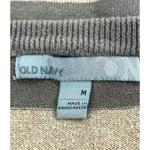 Old Navy Men’s Pullover Sweater M Brown Tan Stripes Crewneck Long Sleeve Casual - Picture 5 of 12